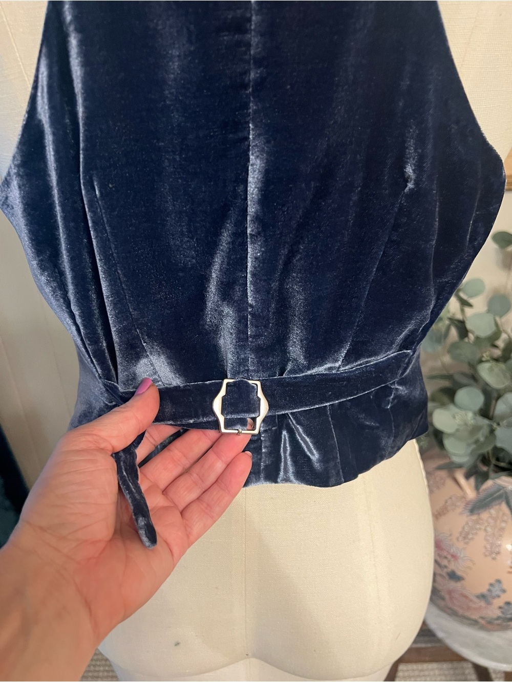 Free People Women's Navy Velvet Vest - Classic Button Front - Picture 4 of 9